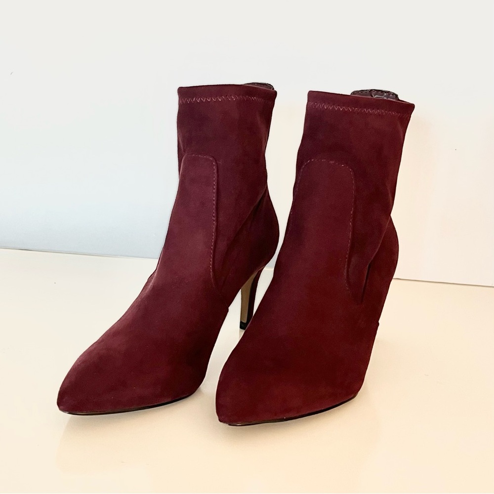 Faux Suede Ankle Boots Pointed Toe Stiletto Burgundy Size 6
